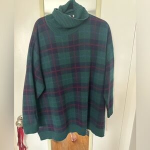 Lacoste Merino Wool Plaid Poncho Sweater. One Size fits all